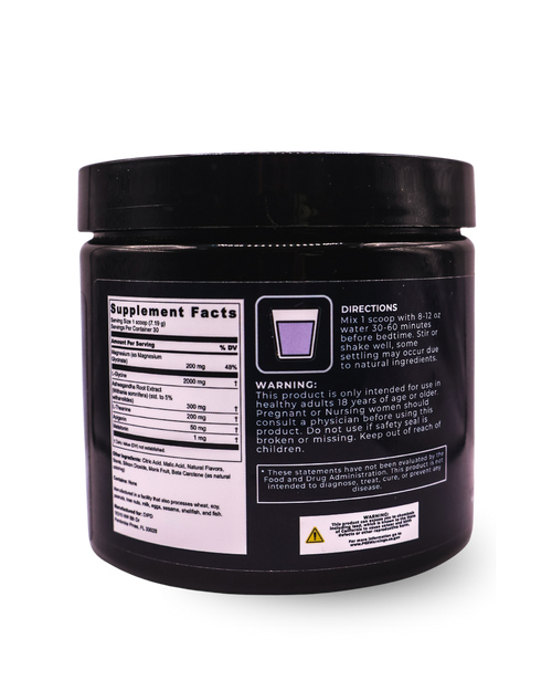 Back label of dipd. Deep Sleep Blend showing the Supplement Facts panel, directions for use, warnings, disclaimer and California Prop 65 notice